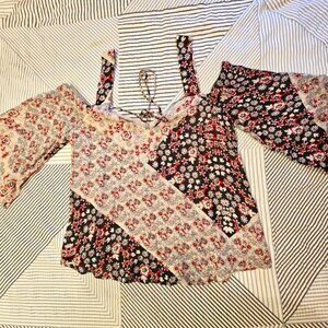 Rebecca Minkoff Soft Purple, Red and Black off the Shoulder Cutout Bohemian Top